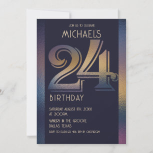 24th modern dark purple and gold birthday invitation