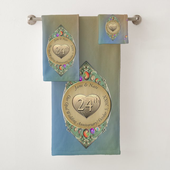 24th Opal Wedding Anniversary  Bath Towel Set (Insitu)