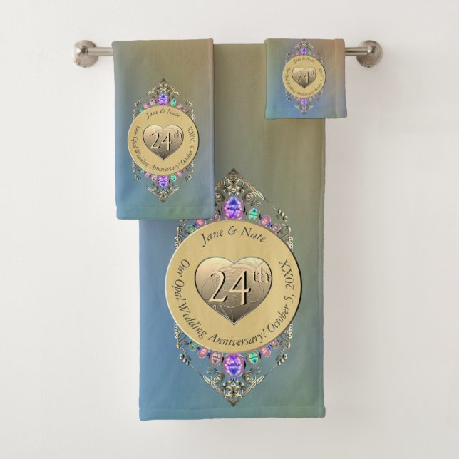24th Opal Wedding Anniversary  Bath Towel Set (Insitu)