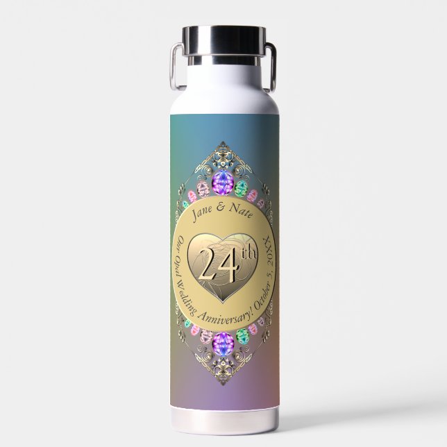 24th Opal Wedding Anniversary  Water Bottle (Front)