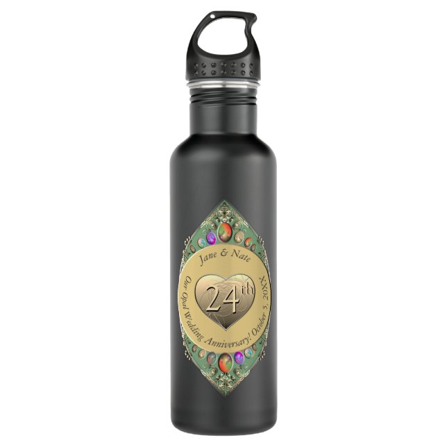 24th Opal Wedding Anniversary Water Bottle (Front)