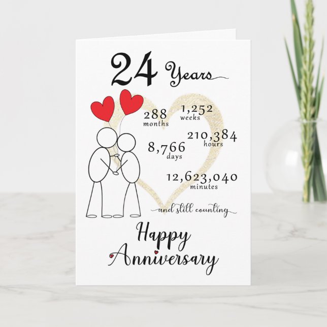 24th Wedding Anniversary Card with heart balloons (Front)