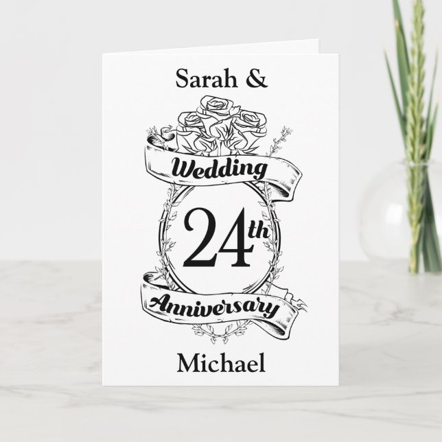 24th Wedding Anniversary Flowers Rose Card (Front)