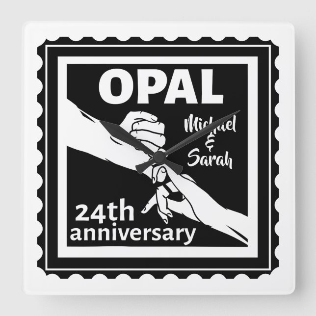 24th wedding anniversary traditional opal square wall clock (Front)