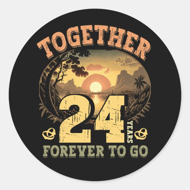 24th Years Wedding Anniversary For Couples Matchin Classic Round Sticker (Front)