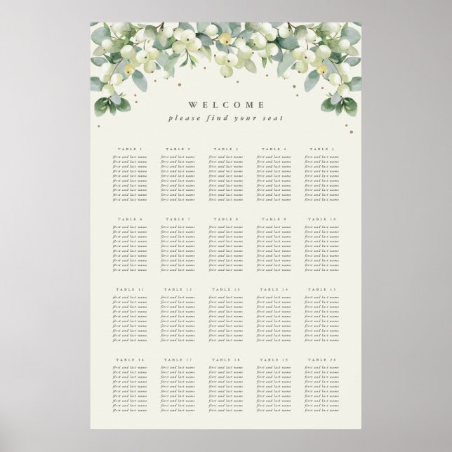 24x36" 20 Tables of 10 Seating Chart Poster (Front)