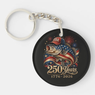 250 America 1776 2026 Bass Fishing USA Flag Key Ring