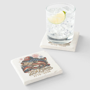 250 America 1776 2026 Bass Fishing USA Flag Stone Coaster