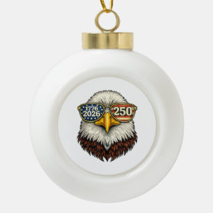 250 Anniversary USA 1776-2026 Patriotic Bald Eagle Ceramic Ball Christmas Ornament
