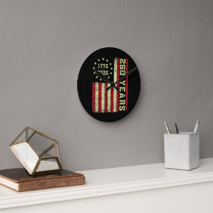 250 Anniversary Usa Flag Round Clock