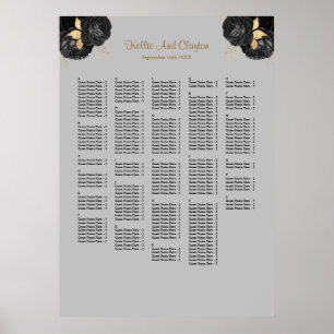 250 Black And Gold Floral Wedding Seating Chart