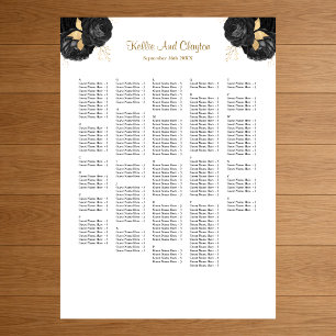 250 Black And Gold Floral Wedding Seating Chart