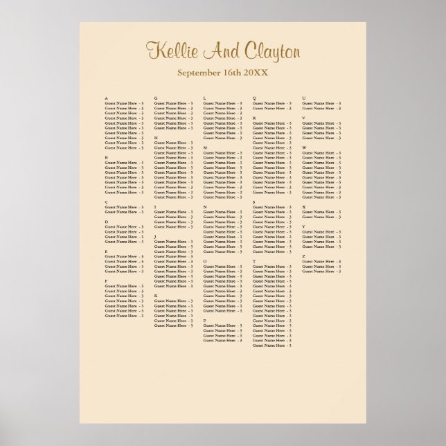 250+ Champagne Wedding Seating Chart (Front)