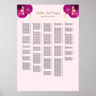 250 Pink And Gold Floral Wedding Seating Chart