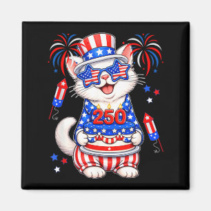 250 Proud 4th July Flag Cat Sunglasses Birthday Magnet