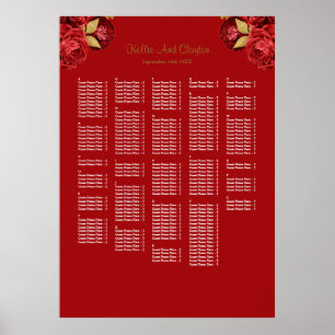 250+ Red And Gold Floral Wedding Seating Chart