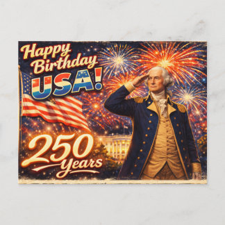 250 USA Years July 4 George Washington Postcard