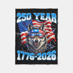 250 Year American 1776 2026 250th Wolf Patriotic 4 Fleece Blanket