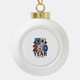 250 Year Patriotic Jet Vintage Engraving Shirt Des Ceramic Ball Christmas Ornament
