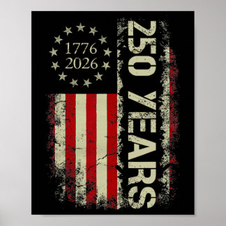 250 Years 1776-2026 250th Birthday Usa American Fl Poster