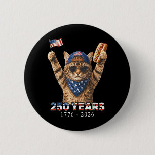 250 Years 1776 2026 Funny Cat Lover Usa Flag 4th 6 Cm Round Badge