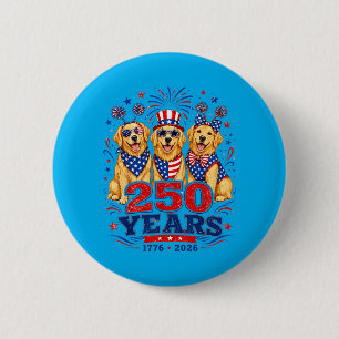 250 Years 1776 2026 Golden Retriever Patriotic Dog 6 Cm Round Badge