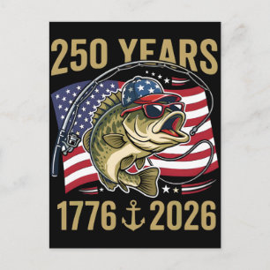 250 years 1776 2026 patriotic bass fishing america holiday postcard