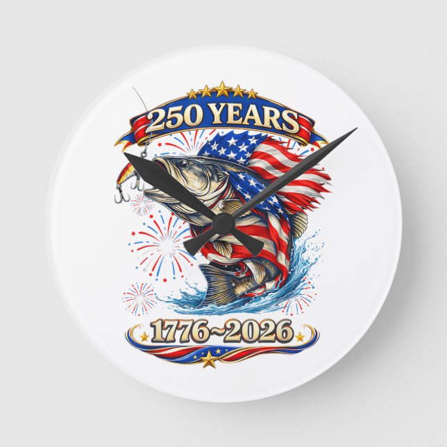 250 Years 1776-2026 Trout Fishing  Round Clock (Front)
