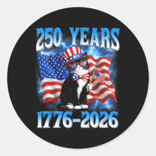 250 Years 250th Anniversary Usa Cat American Flag Classic Round Sticker
