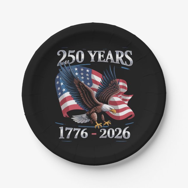 250 Years 4th Of July Eagle USA Flag 1776 2026 Paper Plate (Front)