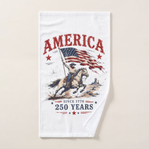250 Years America 1776 2026 Patriotic Cowboy Hand Towel