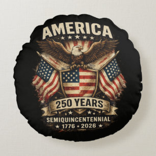 250 Years America Anniversary Flag USA Round Cushion