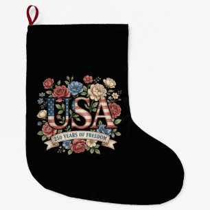 250 Years America Anniversary Flowers USA 250th Bi Large Christmas Stocking