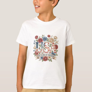250 Years America Anniversary Flowers USA 250th Bi T-Shirt