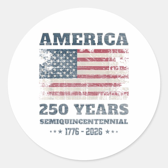 250 Years America Anniversary Grunge Flag Usa  Classic Round Sticker (Front)