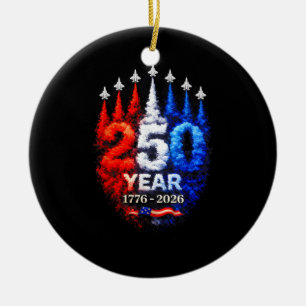 250 Years American 1776 2026 250th USA Patriotic 4 Ceramic Tree Decoration