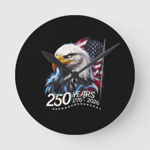 250 Years American 250th Anniversary Patriotic USA Round Clock