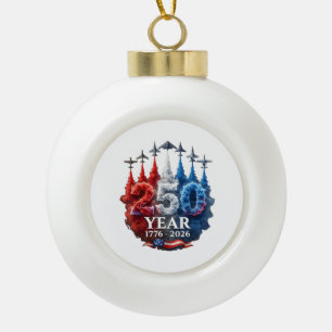 250 Years American 250th USA Patriotic 4th of July Ceramic Ball Christmas Ornament