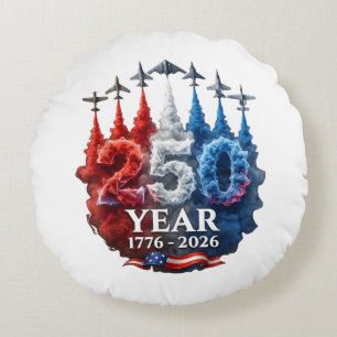 250 Years American 250th USA Patriotic 4th of July Round Cushion