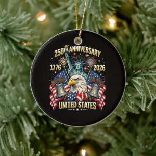 250 Years American Anniversary 1776-2026 USA Flag Ceramic Tree Decoration