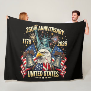 250 Years American Anniversary 1776-2026 USA Flag Fleece Blanket