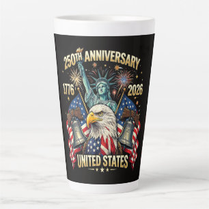 250 Years American Anniversary 1776-2026 USA Flag Latte Mug