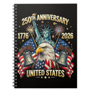 250 Years American Anniversary 1776-2026 USA Flag Notebook