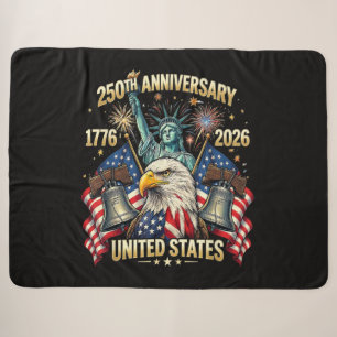 250 Years American Anniversary 1776-2026 USA Flag Sherpa Blanket