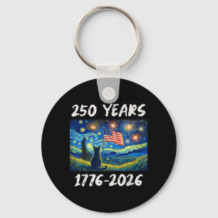250 Years American Flag 1776-2026 Cat Starry Night Key Ring