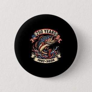 250 years american flag bass fishing 4th of july 6 cm round badge