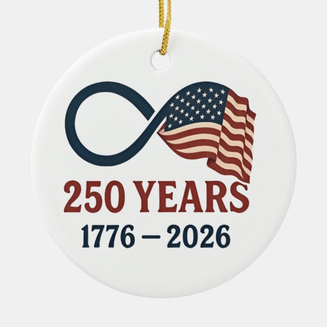 250 Years Anniversary 1776-2026 USA Patriotic  Ceramic Tree Decoration (Front)