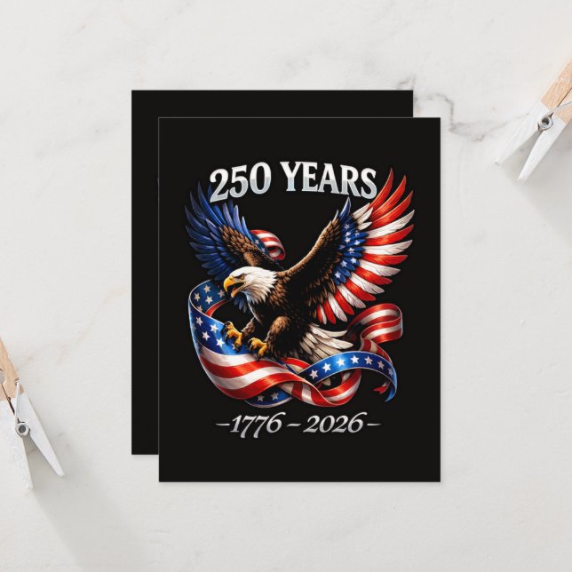 250 Years Anniversary Eagle American Flag Invitation (Front/Back In Situ)