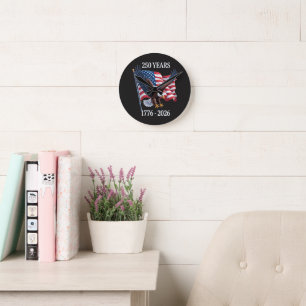 250 Years Anniversary Usa American Flag 1776-2026 Round Clock