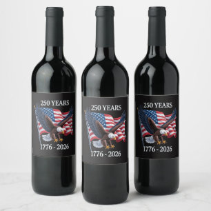 250 Years Anniversary Usa American Flag 1776-2026 Wine Label